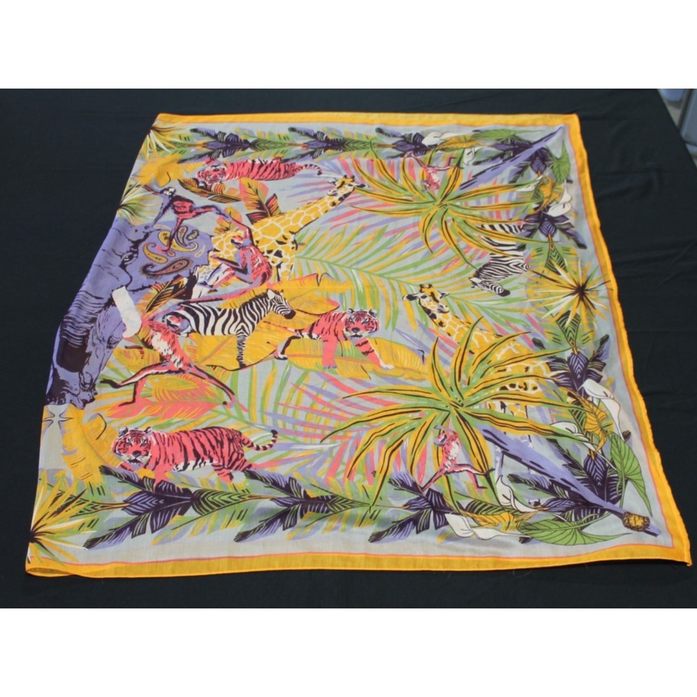 Powder Jungle Animal Scarf Elephant Tiger Zebra Tropical Wrap 42x70 Multicolor - Picture 4 of 10